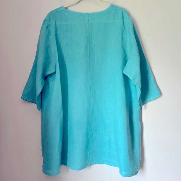 Match Point USA Aqua Women's Linen Oversized Lagenlook Top Large Pockets Summer - Picture 10 of 11